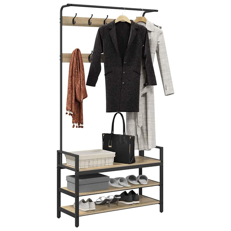 Vidaxl Garderobenständer mit Ablage Sonoma-Eiche 95 x 34 x 184 cm verarbeitetes Holz
