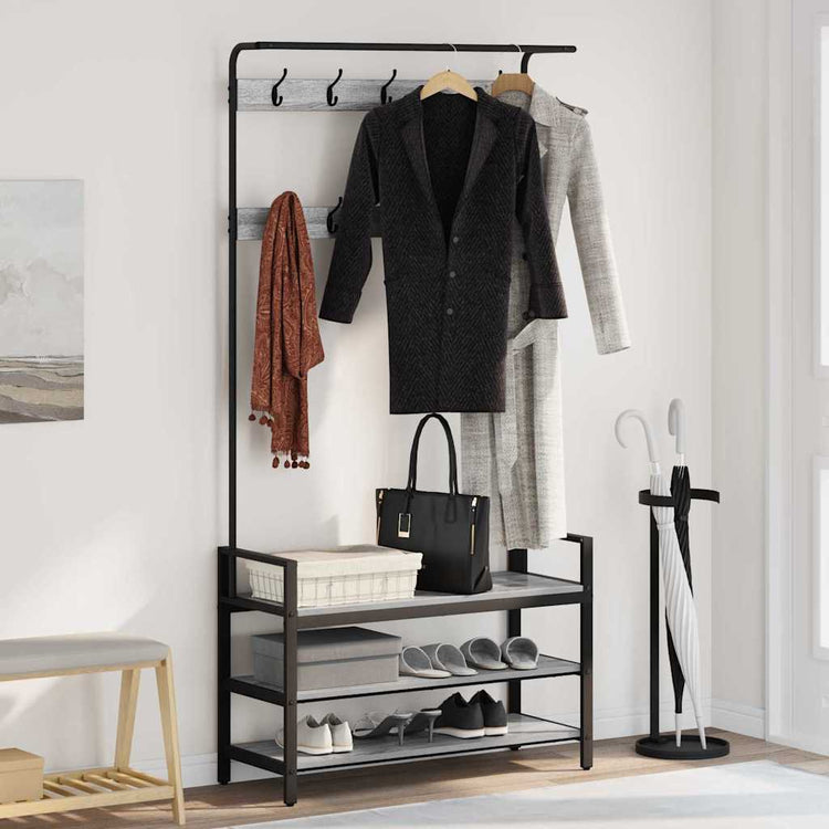 Vidaxl Garderobenständer mit Regal, Sonomagrau, 95 x 34 x 184 cm, fertiges Holz