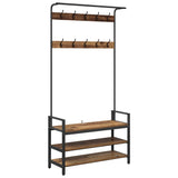 Vidaxxl Garderobenständer mit Ablage Altholz 95 x 34 x 184 cm verarbeitetes Holz - afbeelding 2