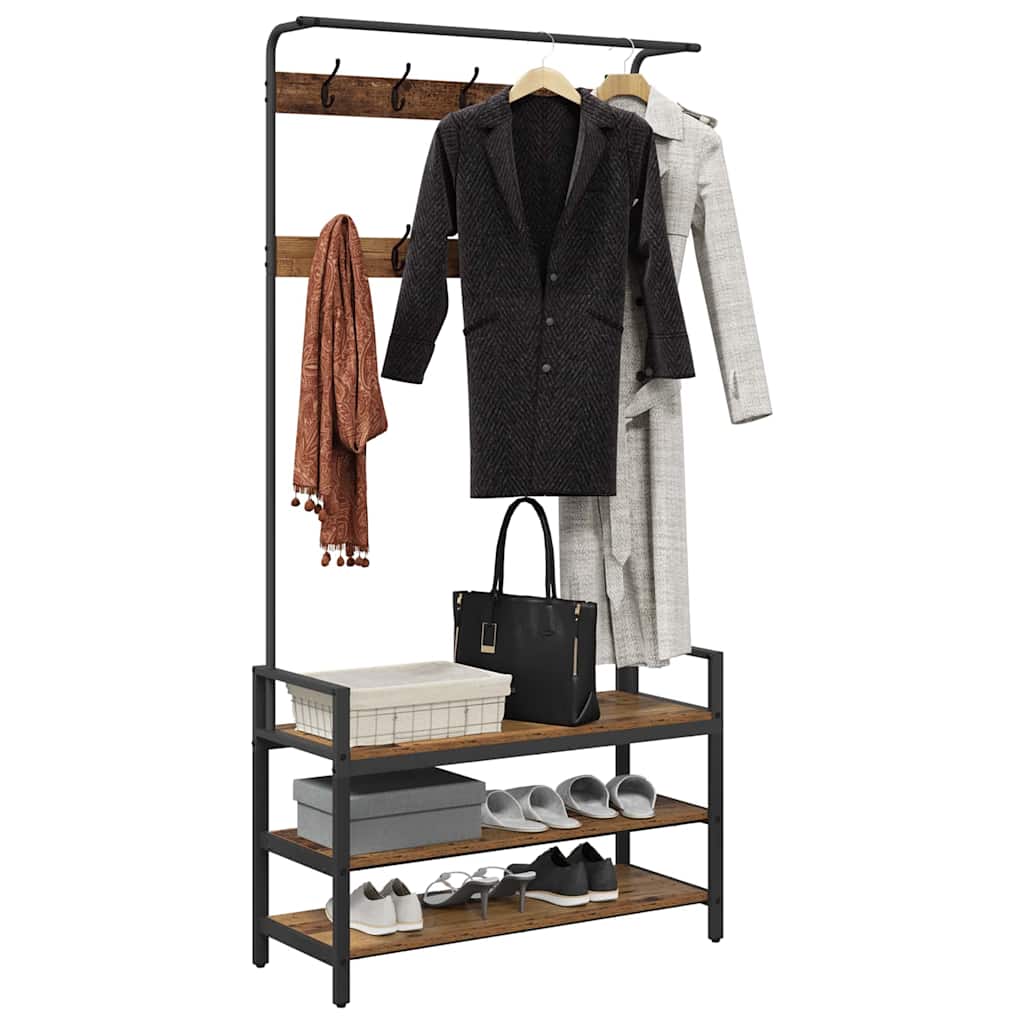 Vidaxxl Garderobenständer mit Ablage Altholz 95 x 34 x 184 cm verarbeitetes Holz