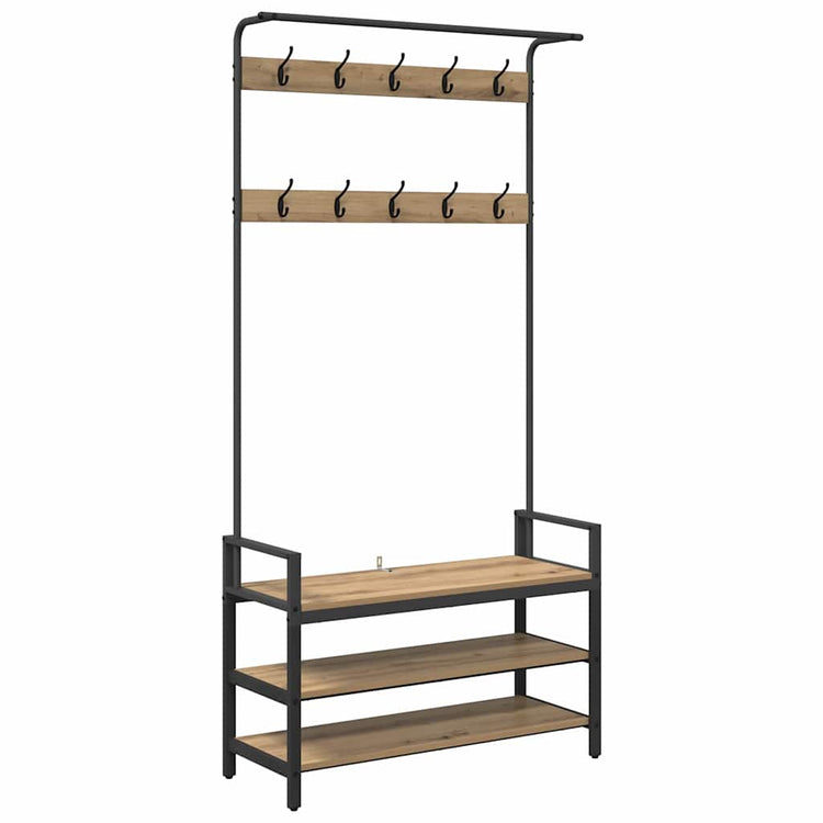 VidaXL Garderobenständer mit Ablage Artisan-Eiche 95 x 34 x 184 cm verarbeitetes Holz