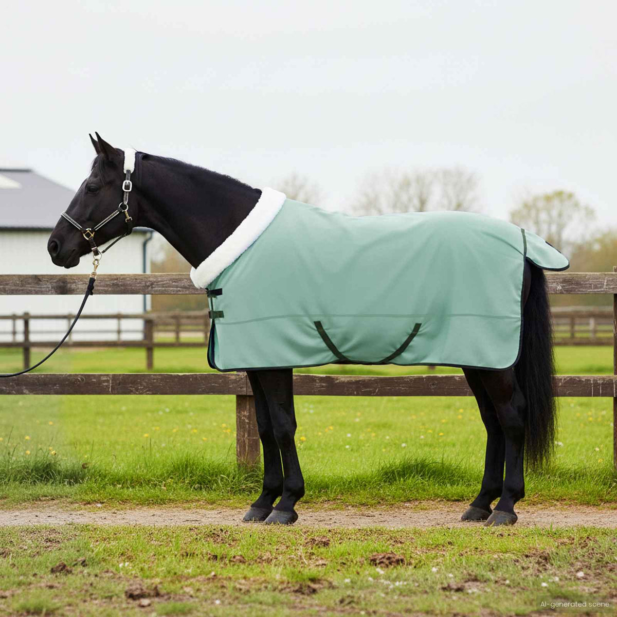 Vidaxx Pferdedecke komplett dunkelgrün 155 cm Polarfleece