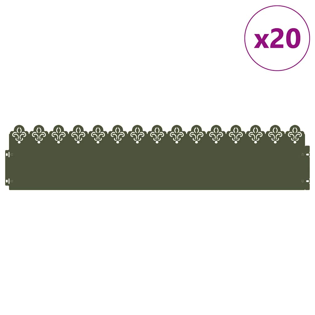 Vidaxl Rasenkanten 20 Stück olivgrün 103 x 0,05 x 22 cm Stahl