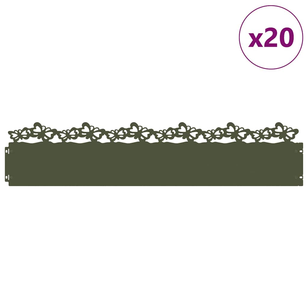 Vidaxl Rasenkanten 20 Stück olivgrün 103 x 0,05 x 22 cm Stahl