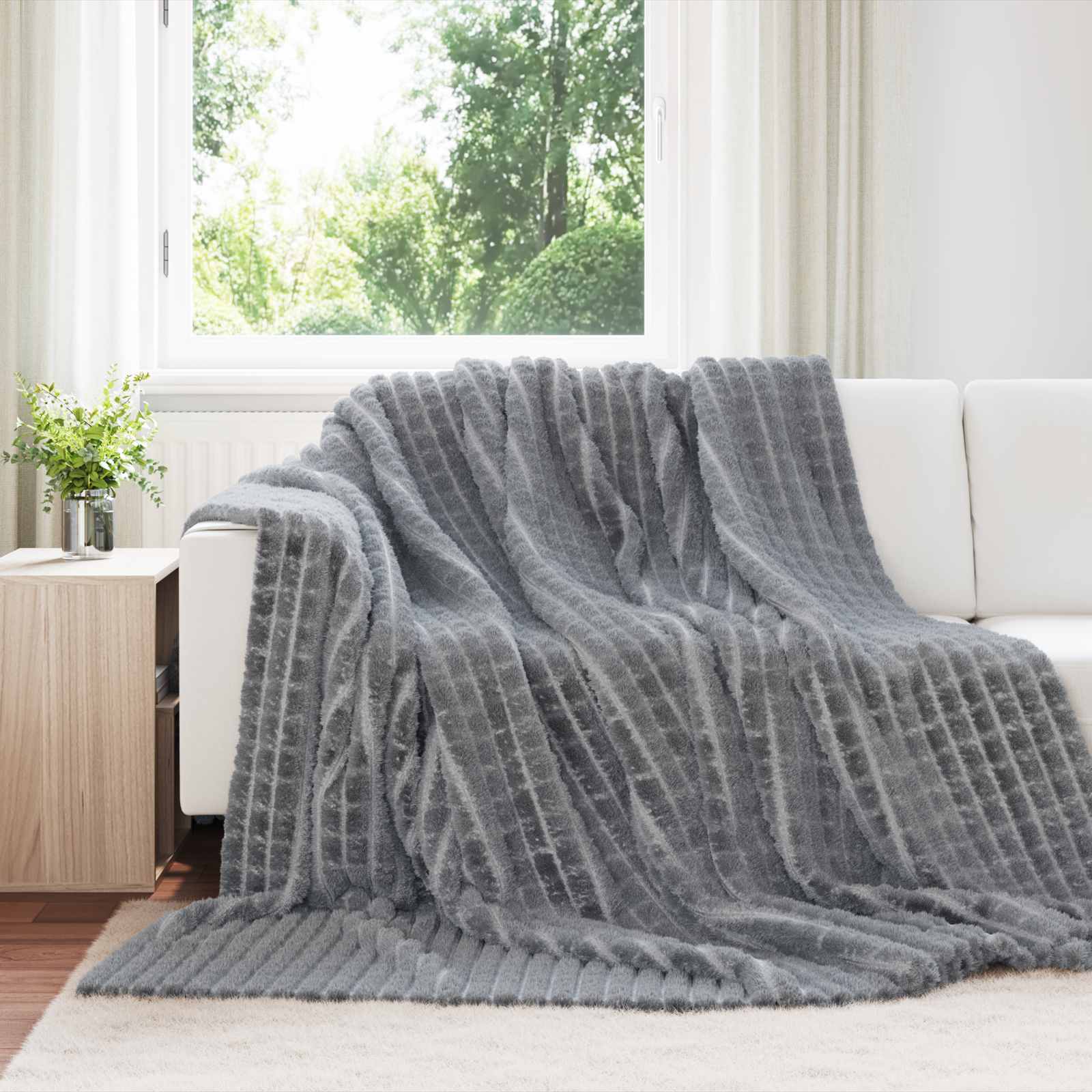 Vidaxl Überwurfdecke dunkelgrau 240 x 220 cm Fleece