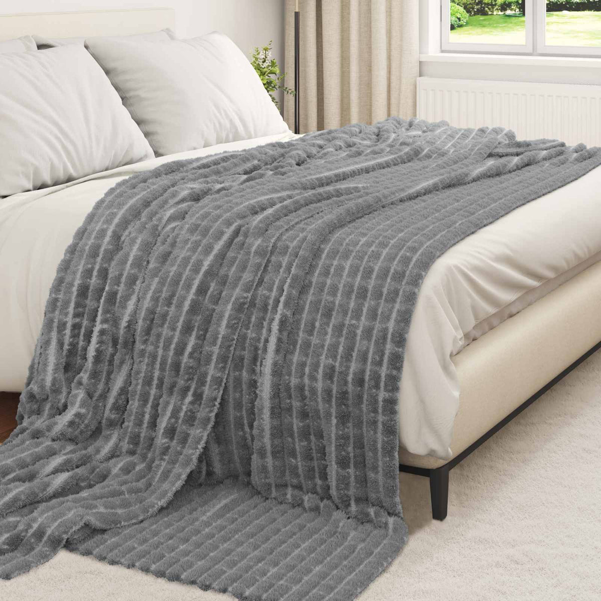 Vidaxl Überwurfdecke dunkelgrau 240 x 220 cm Fleece