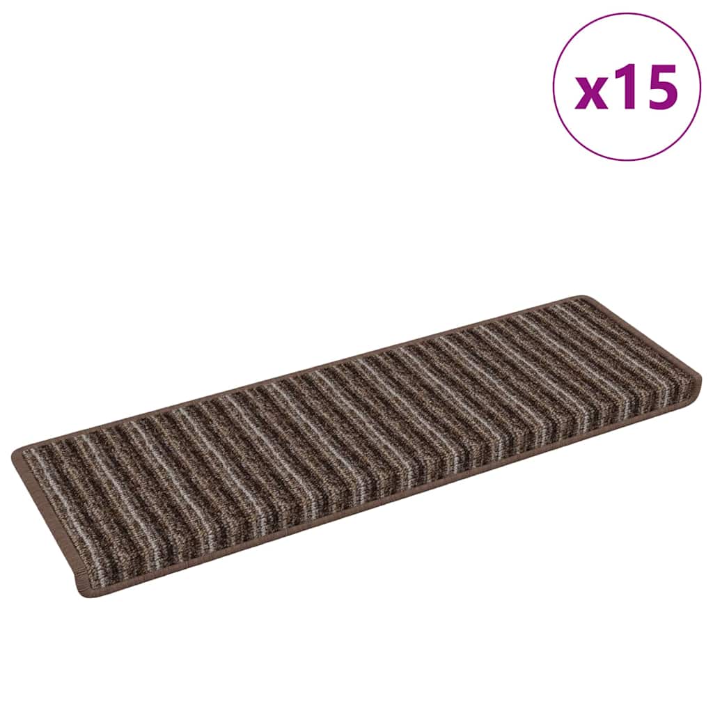 Vidaxl selbstklebende Stufenmatten gestreift 15 Stück braun 65 x 21 x 4 cm