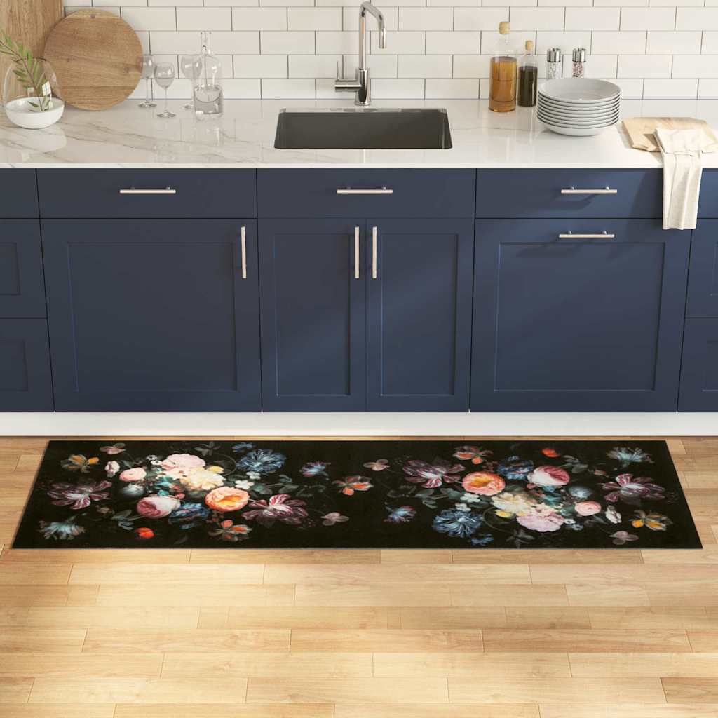 VidaXL Küchenteppich Schwarz 180 x 60 cm Samt