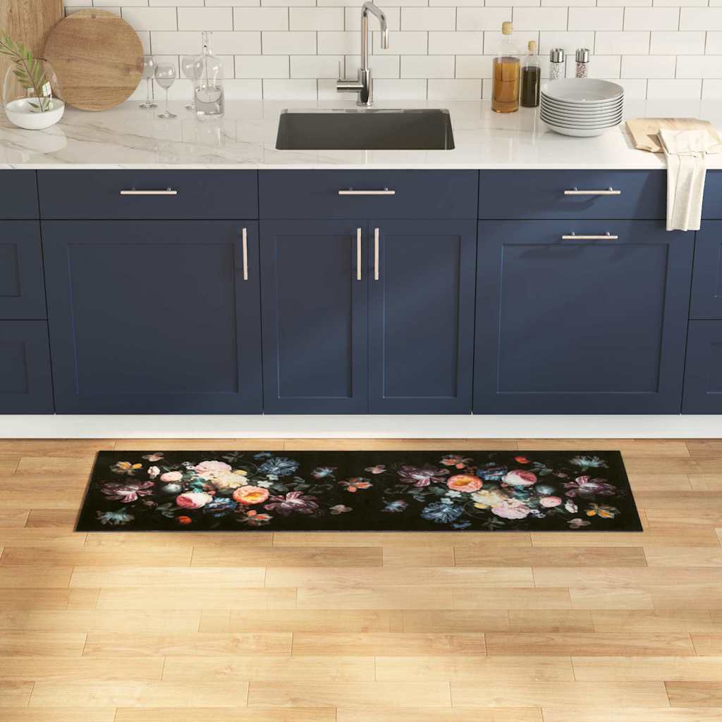 VidaXL Küchenteppich Schwarz 150 x 45 cm Samt