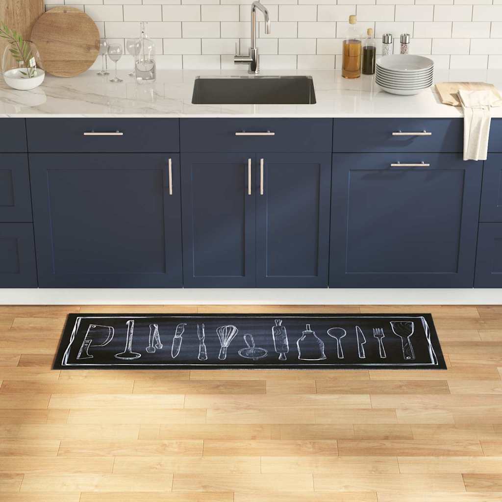VidaXL Küchenteppich Schwarz 150 x 45 cm Samt