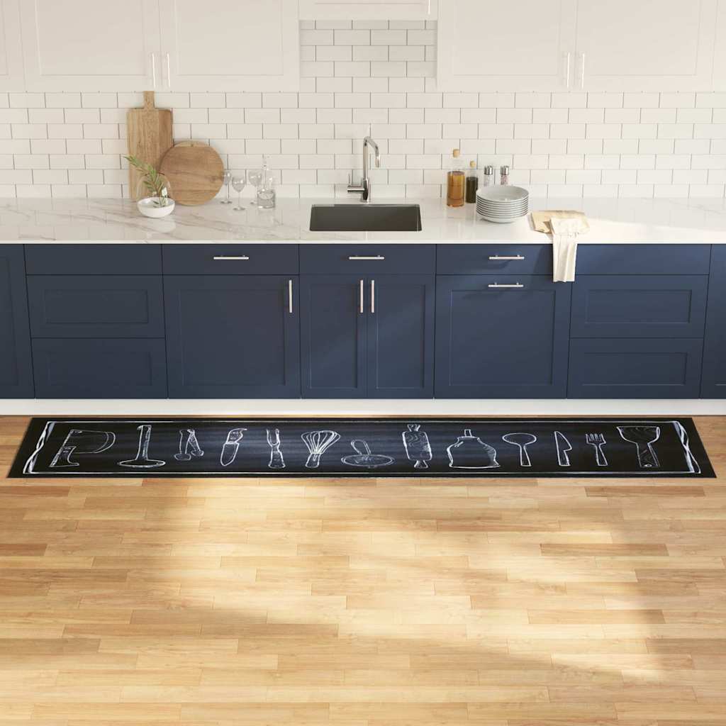 VidaXL Küchenteppich Schwarz 300 x 60 cm Samt