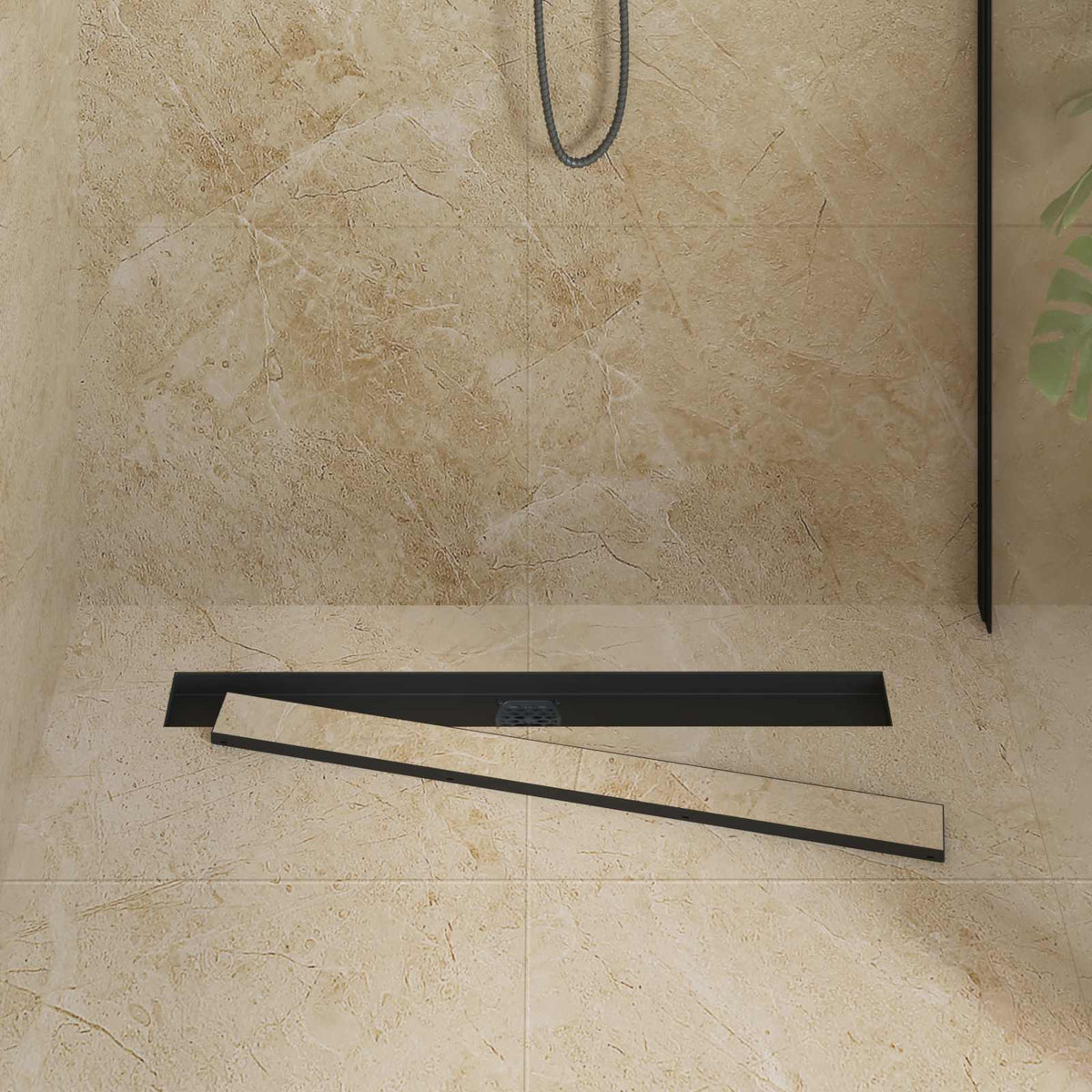 Vidaxx Duschrinne 2-in-1 mit 360° Siphon Schwarz 80 cm