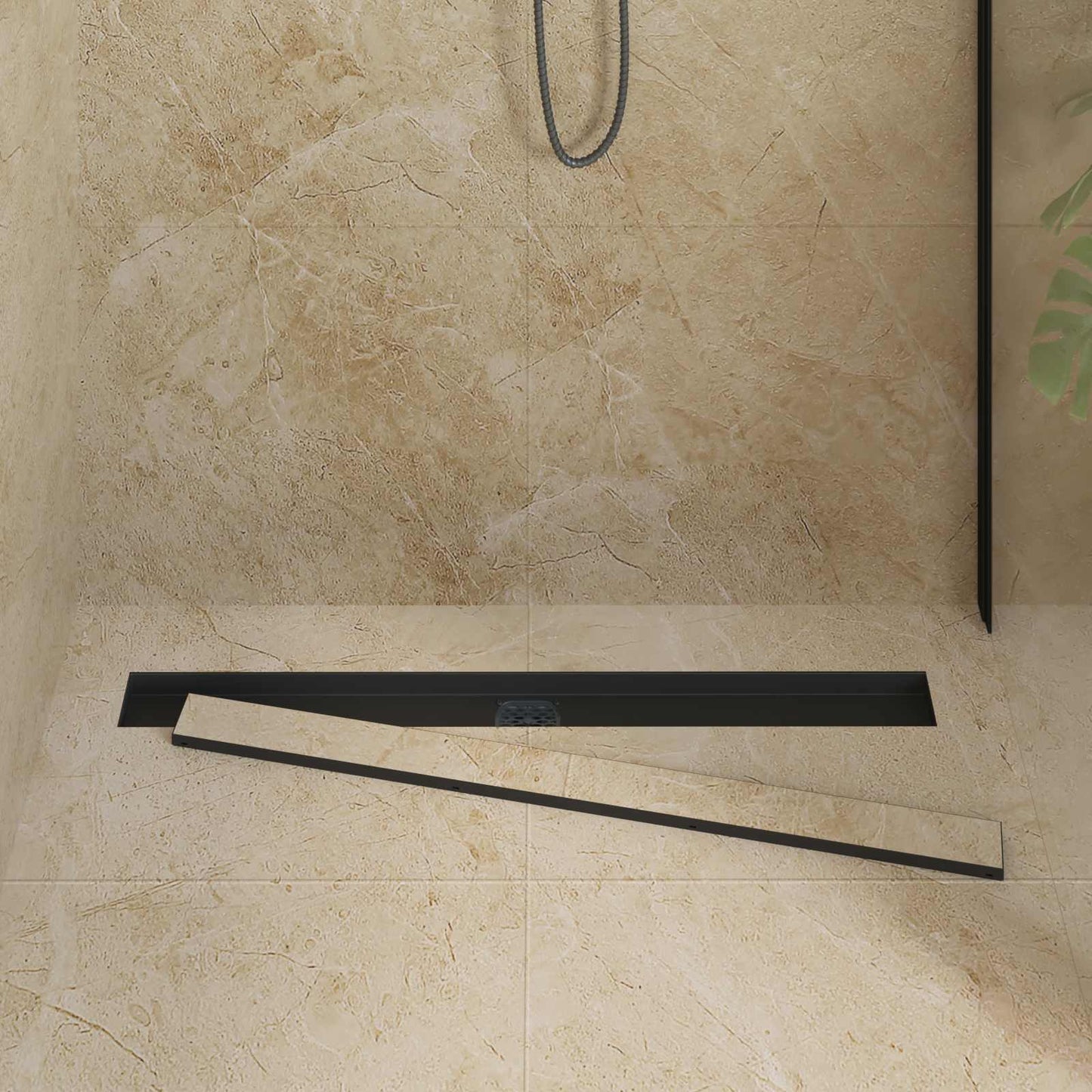 Vidaxx Duschrinne 2-in-1 mit 360° Siphon Schwarz 90 cm