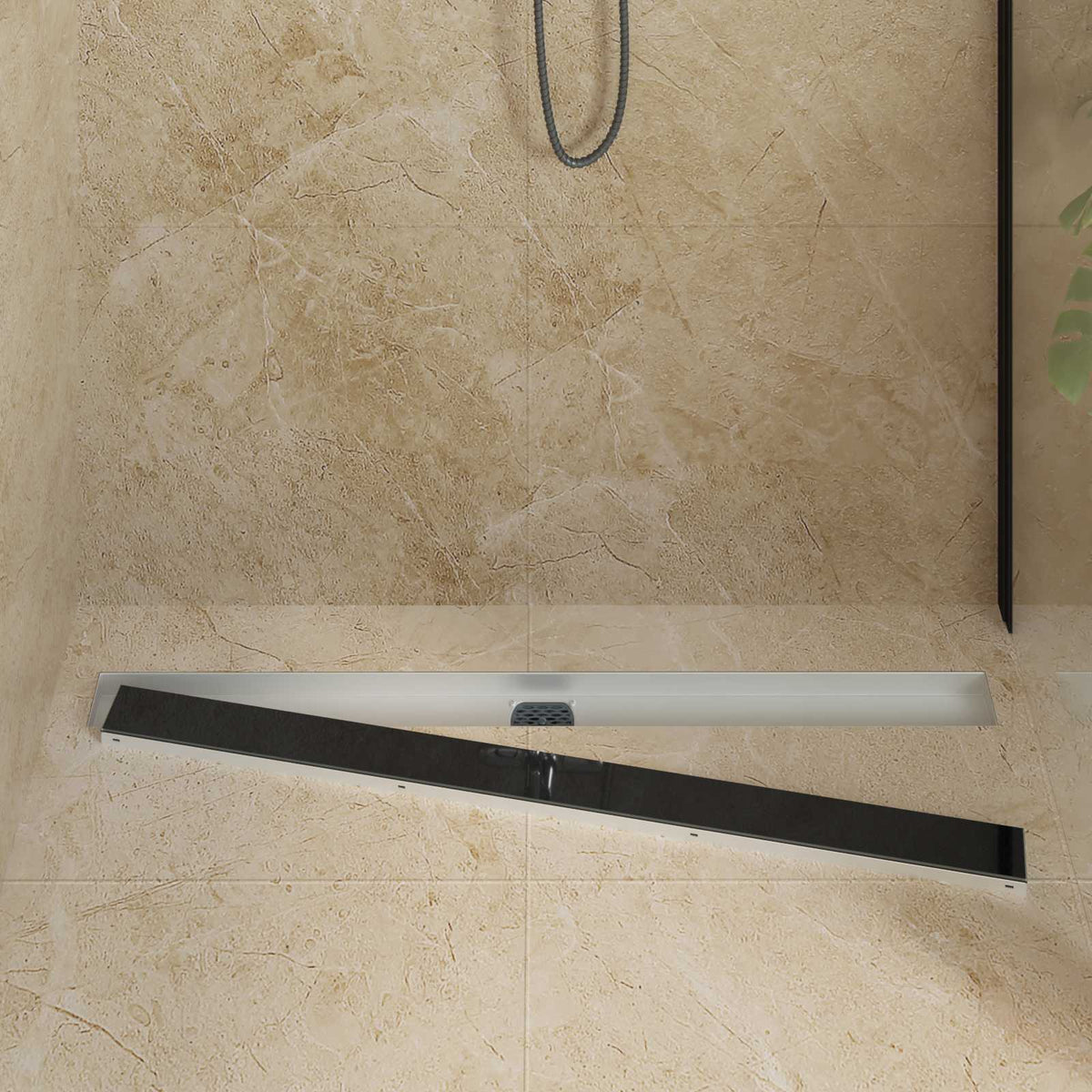 Vidaxx Duschrinne Glasabdeckung mit 360° Siphon Schwarz 100 cm