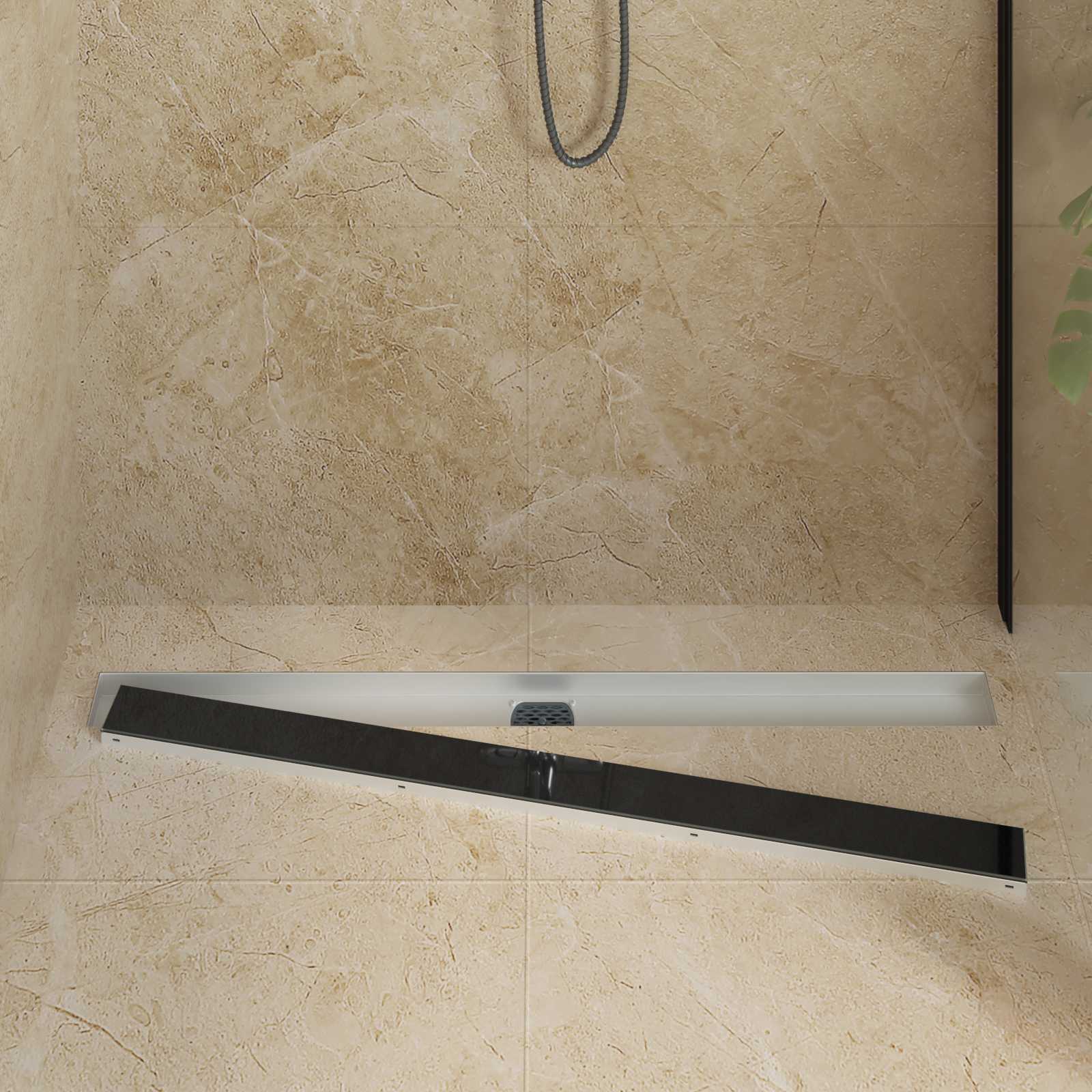 Vidaxx Duschrinne Glasabdeckung mit 360° Siphon Schwarz 100 cm