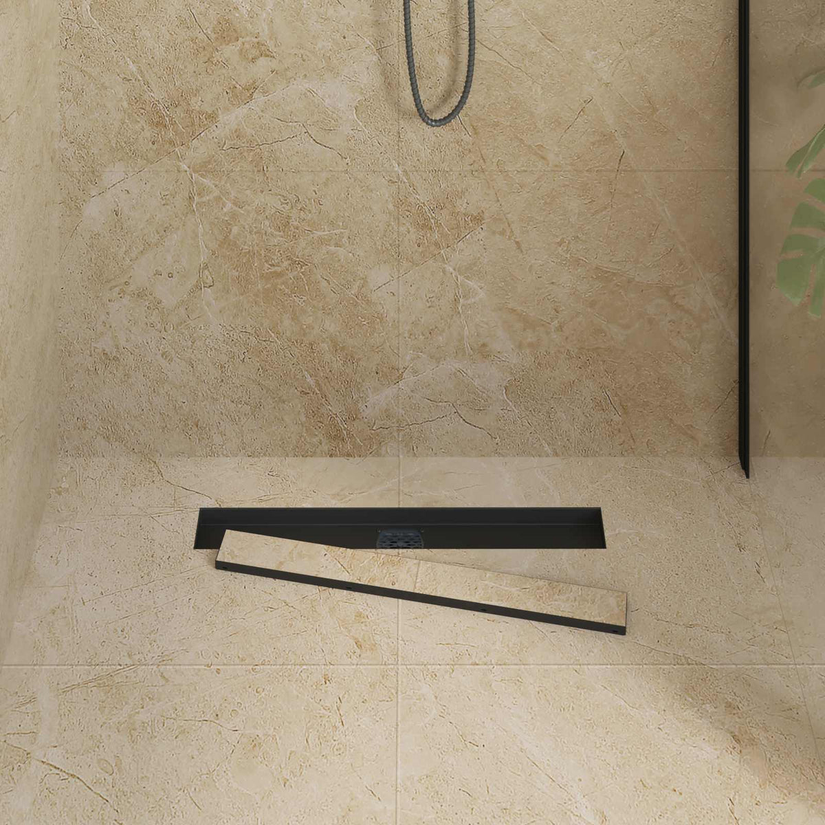 Vidaxx Duschrinne 2-in-1 mit 360° Siphon Schwarz 60 cm