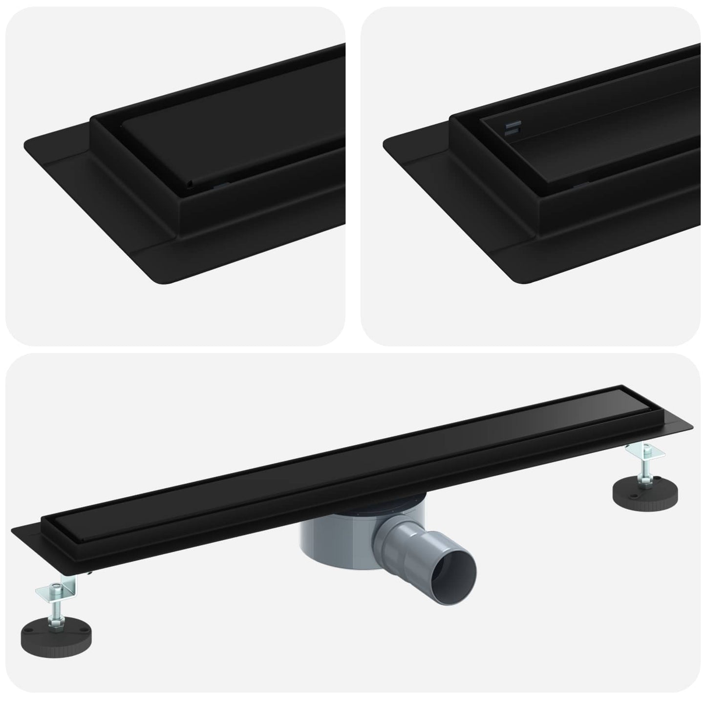 Vidaxx Duschrinne 2-in-1 mit 360° Siphon Schwarz 60 cm