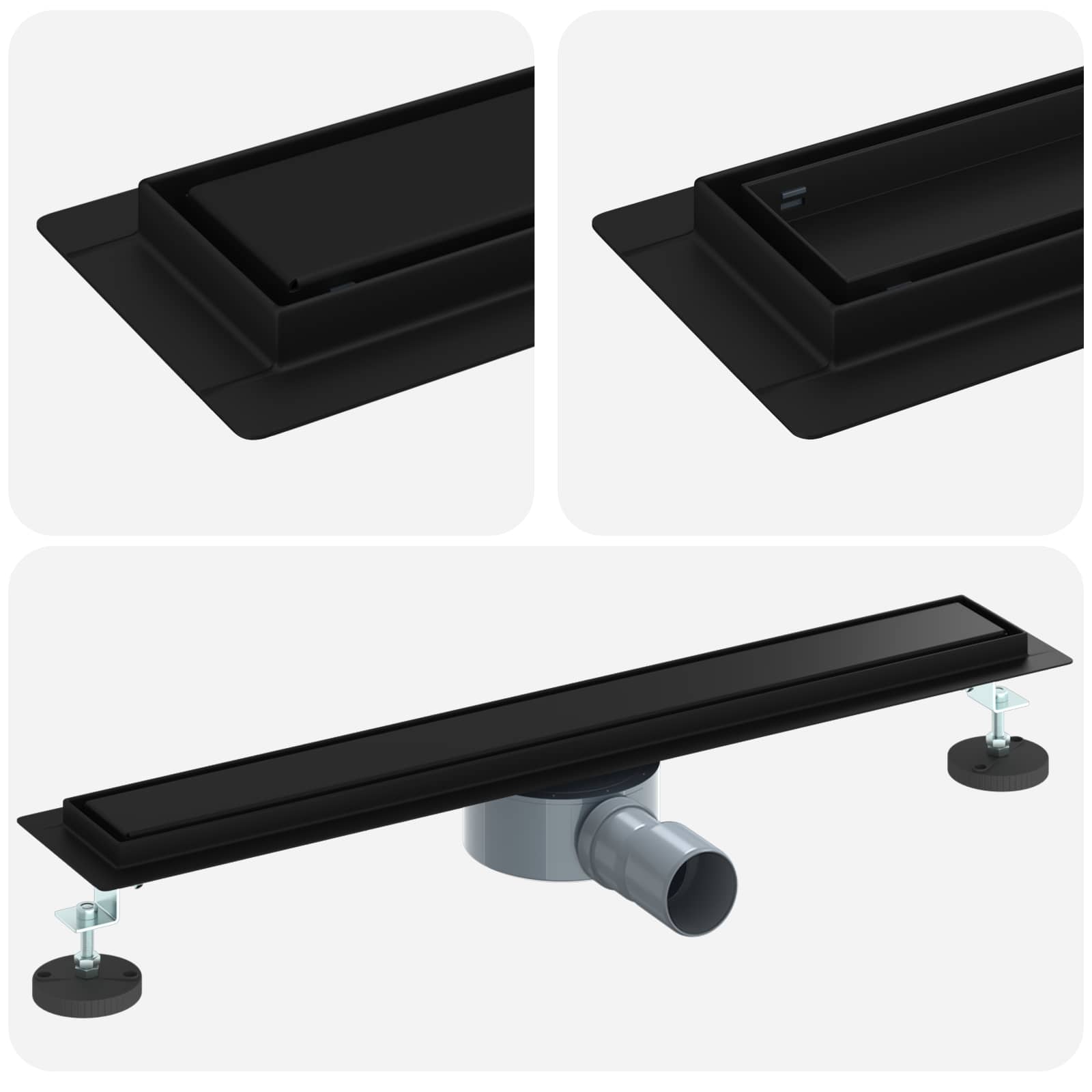 Vidaxx Duschrinne 2-in-1 mit 360° Siphon Schwarz 60 cm