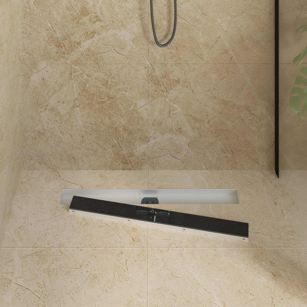 Vidaxx Duschrinne Glasabdeckung mit 360° Siphon Schwarz 70 cm