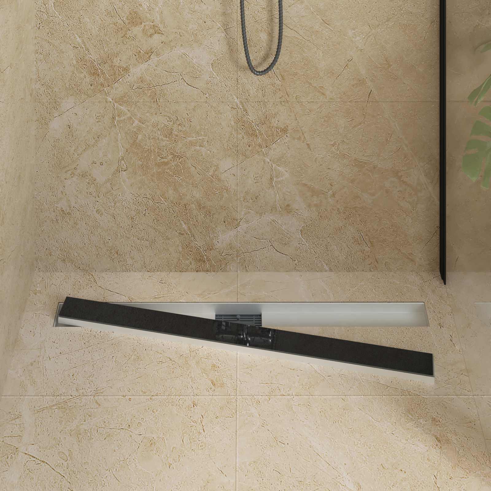Vidaxx Duschrinne mit Glasdeckel schwarz 90 cm Edelstahl 304