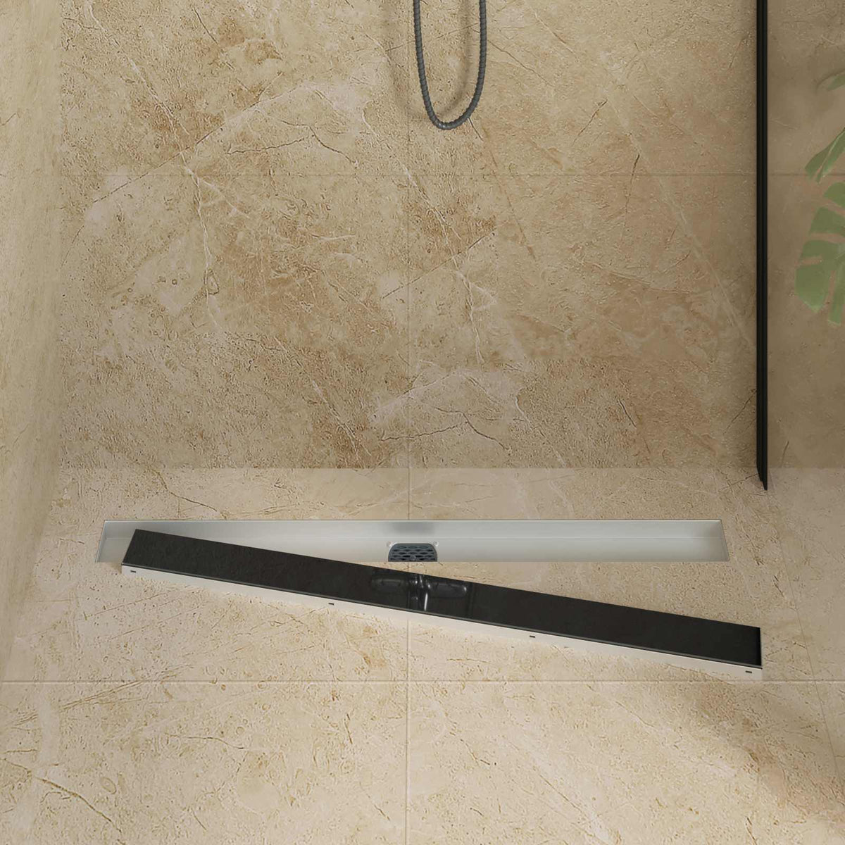 Vidaxx Duschrinne Glasabdeckung mit 360° Siphon Schwarz 90 cm