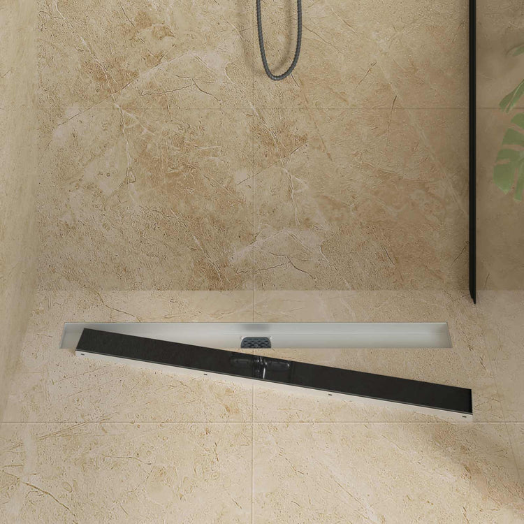 Vidaxx Duschrinne Glasabdeckung mit 360° Siphon Schwarz 90 cm