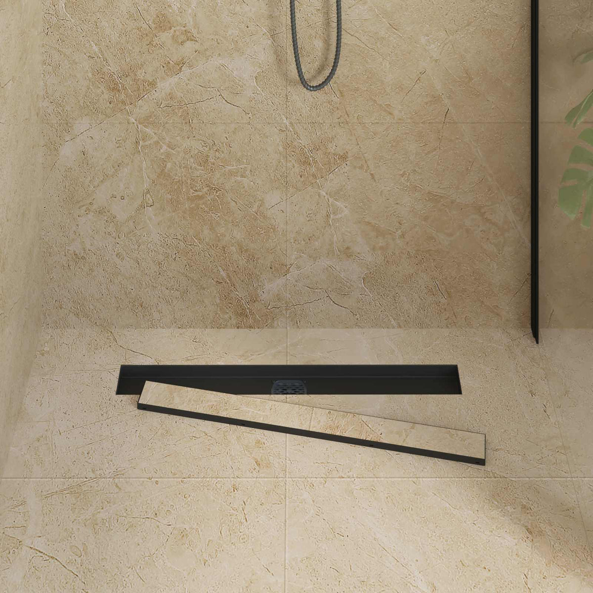 Vidaxx Duschrinne 2-in-1 mit 360° Siphon Schwarz 70 cm