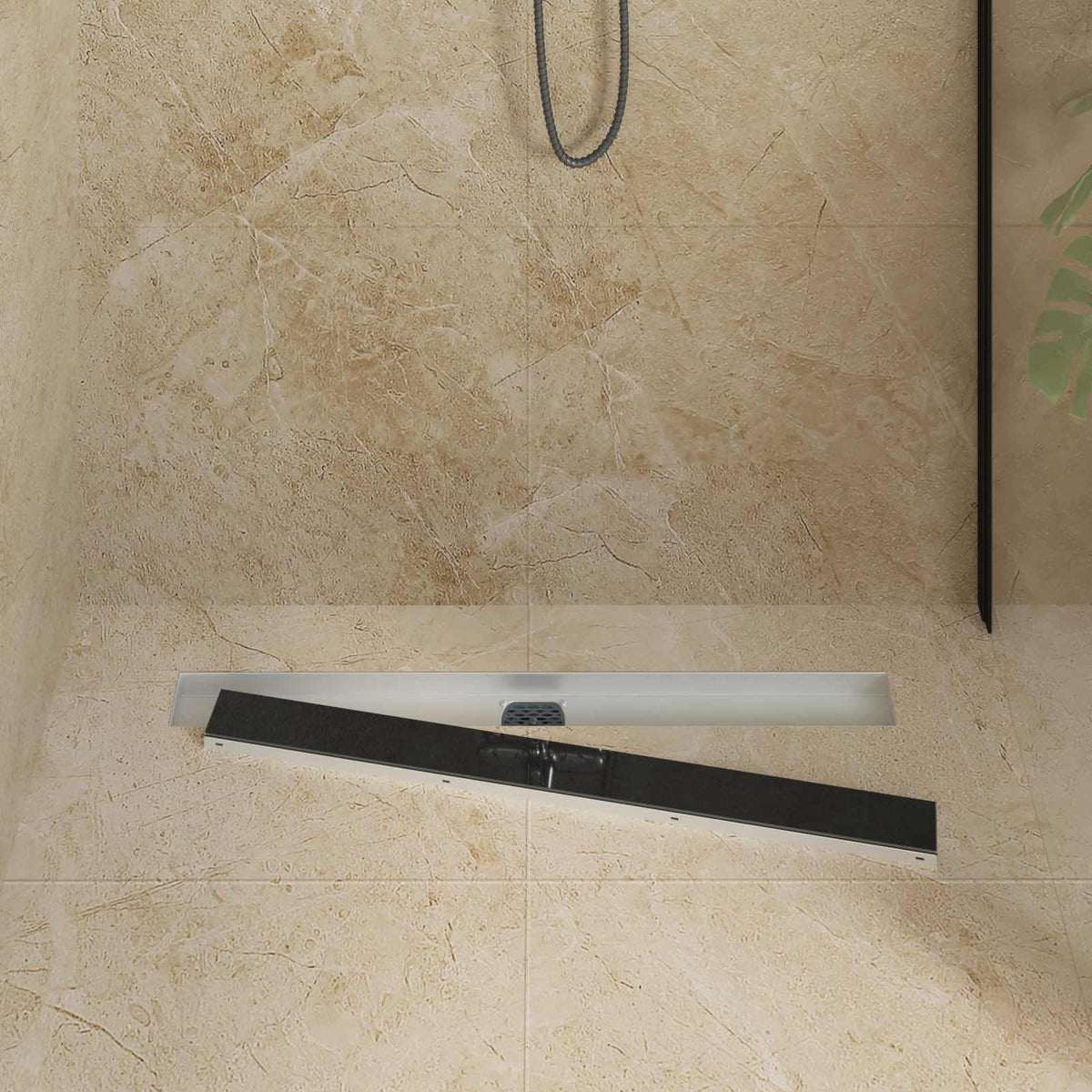 Vidaxx Duschrinne Glasabdeckung mit 360° Siphon Schwarz 80 cm