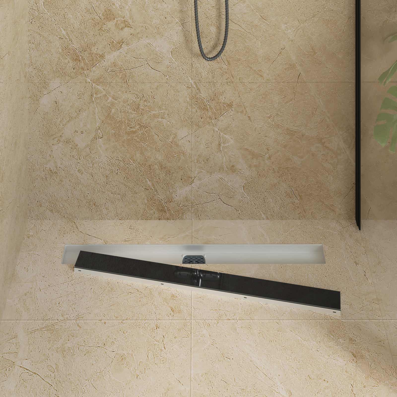 Vidaxx Duschrinne Glasabdeckung mit 360° Siphon Schwarz 80 cm
