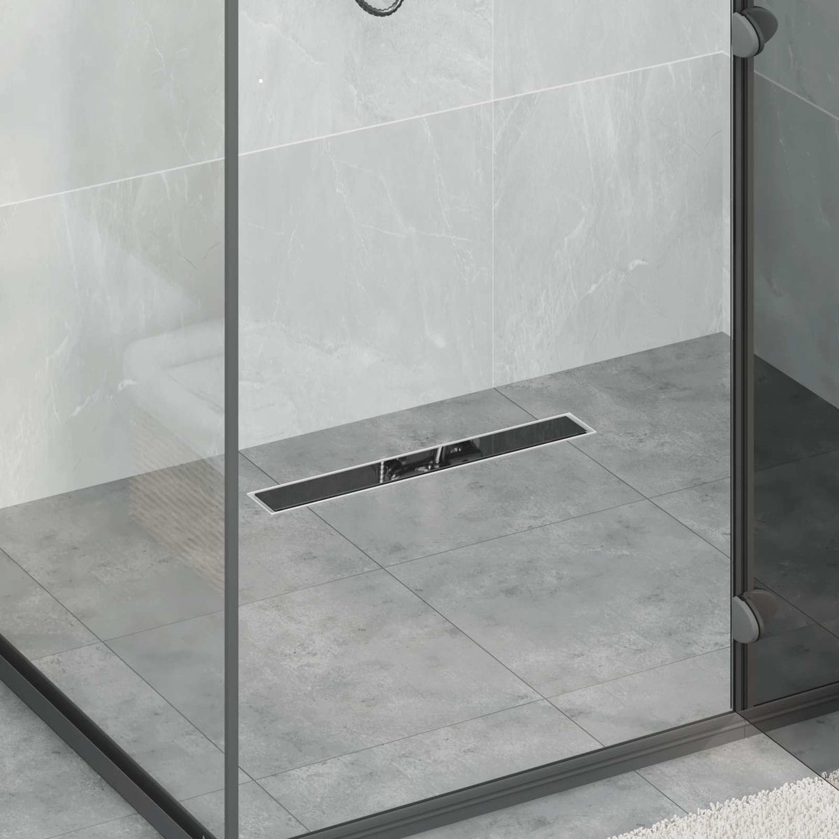 Vidaxx Duschrinne Glasabdeckung mit 360° Siphon Schwarz 50 cm