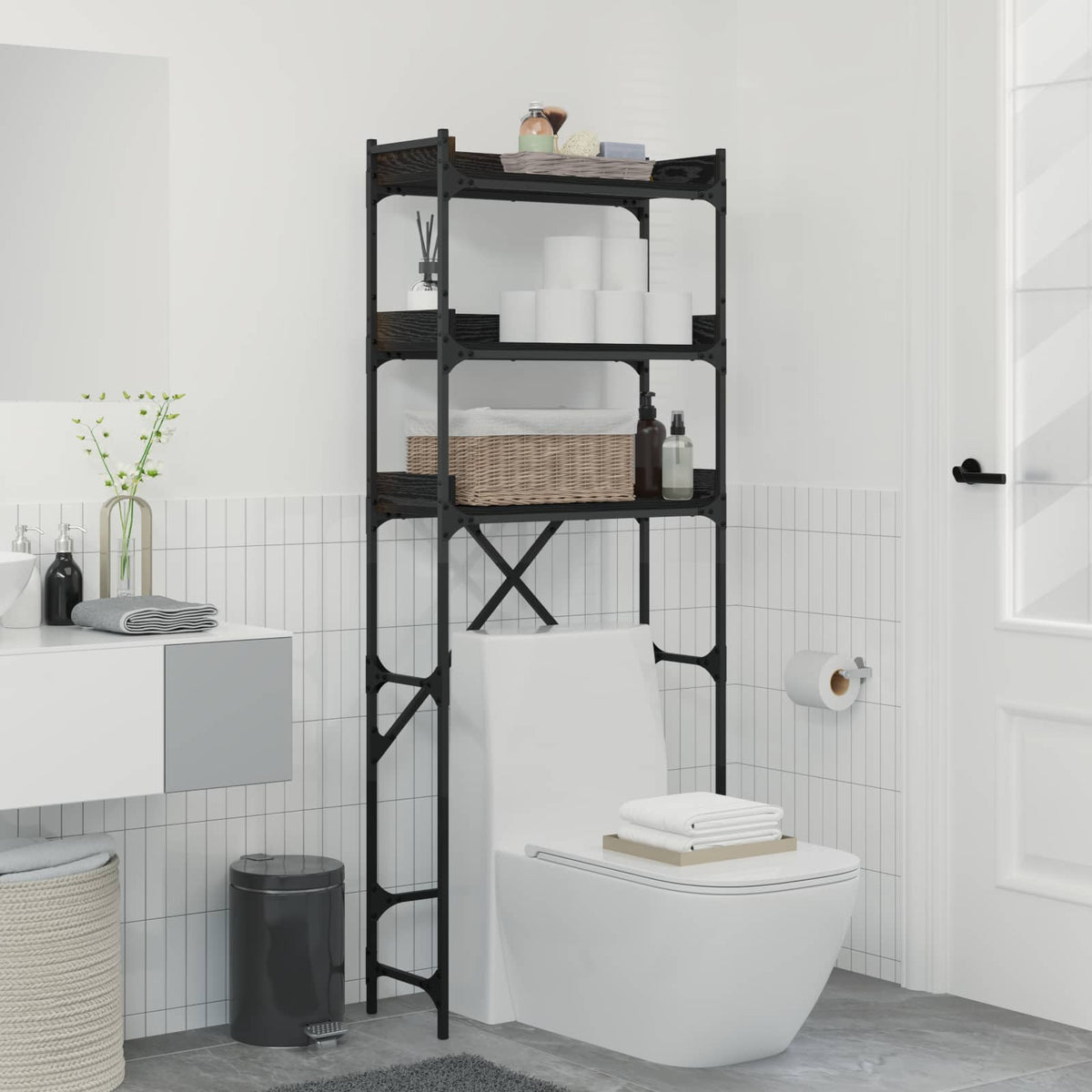 Vidaxx Waschmaschinenregal schwarz 0ak 67 x 25 x 163 cm verarbeitetes Holz