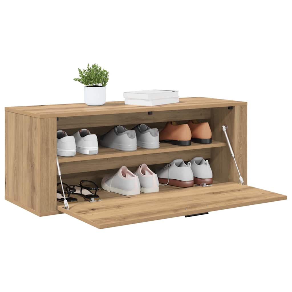 VidaXL Schuhschrank mit Regal, handgefertigte Eiche, 100 x 35 x 38 cm