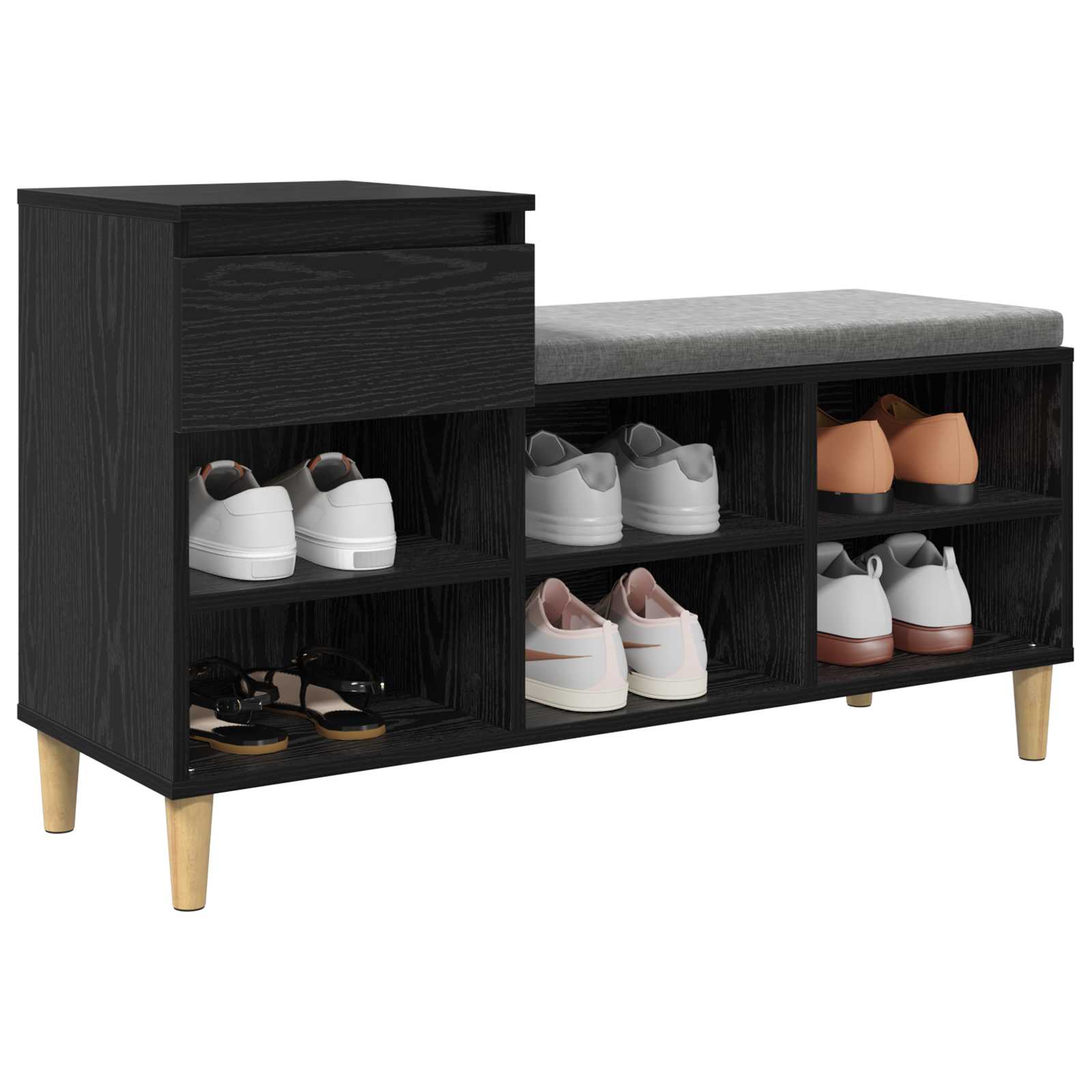 Vidaxl Schuhschrank mit Schublade aus schwarzer Eiche, 102 x 36 x 60 cm, fertiges Holz