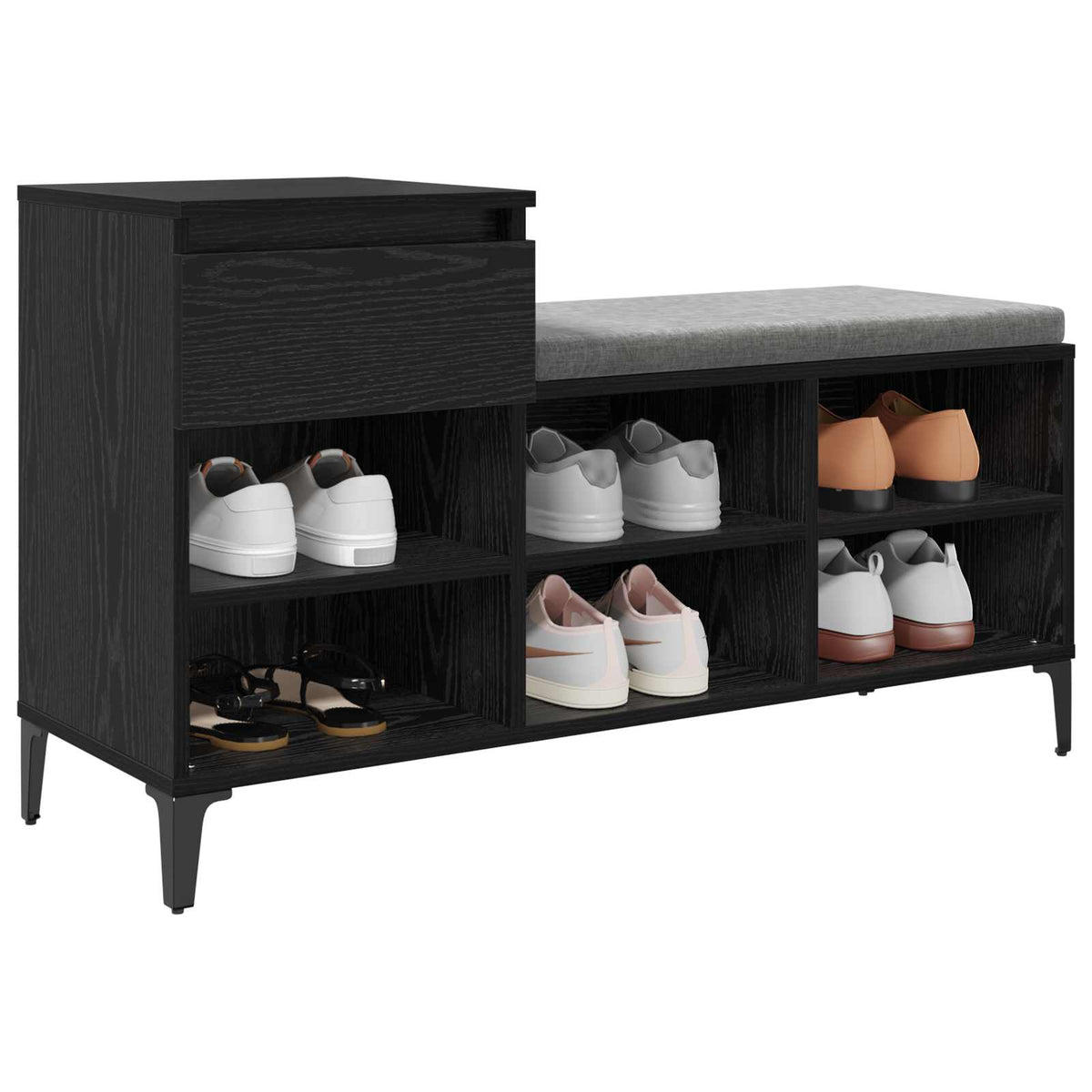 Vidaxl Schuhschrank mit Schublade aus schwarzer Eiche, 102 x 36 x 60 cm, fertiges Holz
