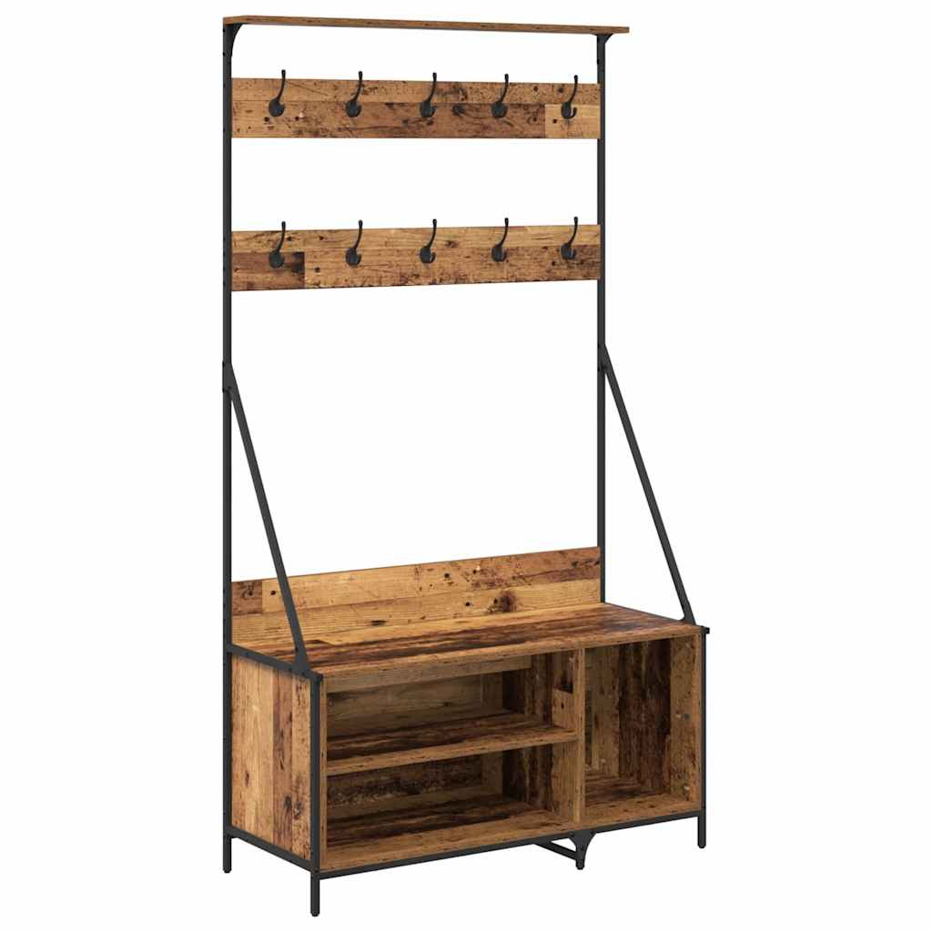 Vidaxl Kleiderständer mit Ablage Altholz 100 x 41 x 184 cm verarbeitetes Holz