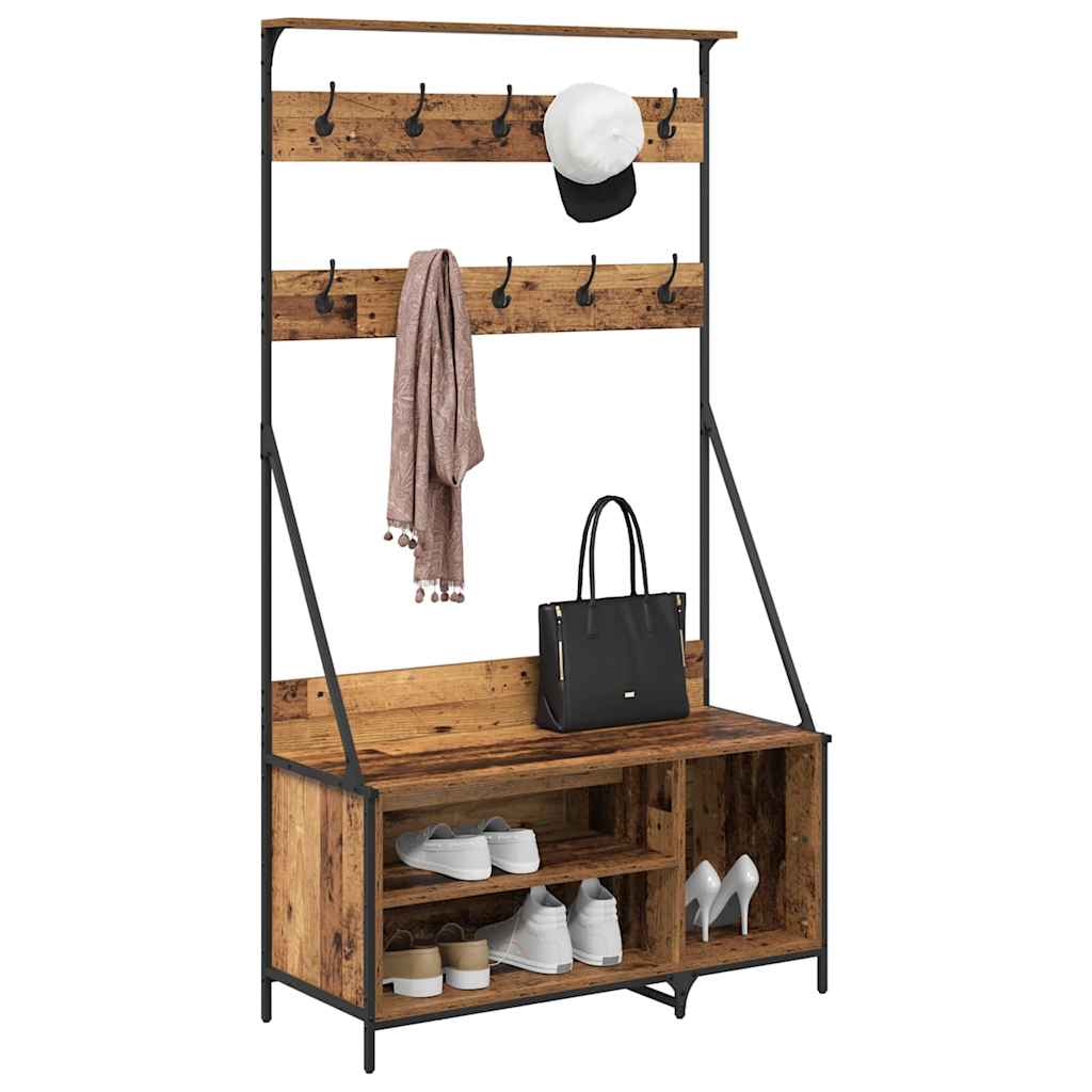 Vidaxl Kleiderständer mit Ablage Altholz 100 x 41 x 184 cm verarbeitetes Holz