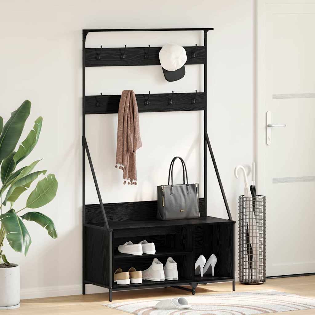 VidaXL Kleiderständer mit Regal aus schwarzer Eiche, 100 x 41 x 184 cm, fertiges Holz