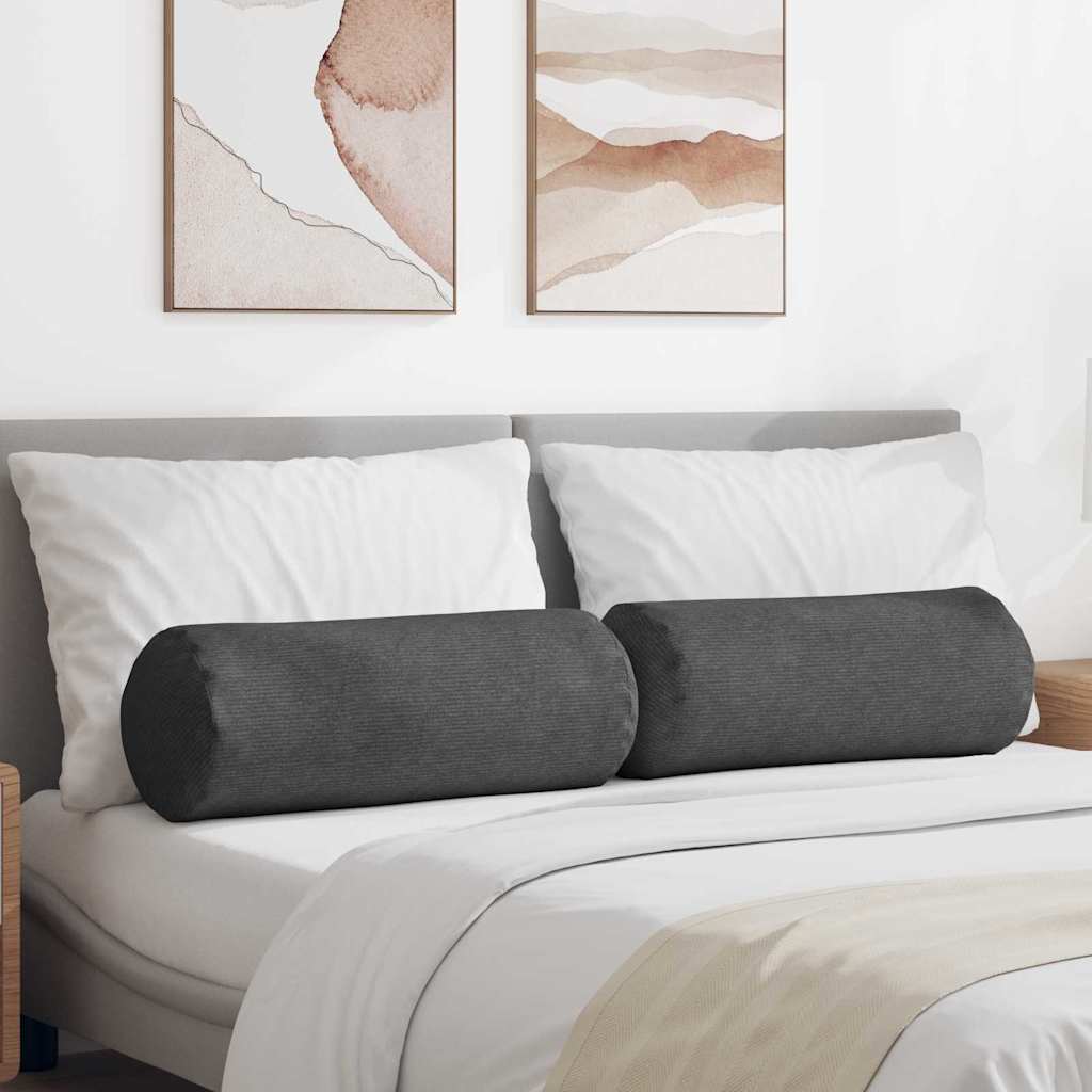 VidaXL Nackenkissen 2 Stück dunkelgrau ø 25 x 70 cm Cordstoff