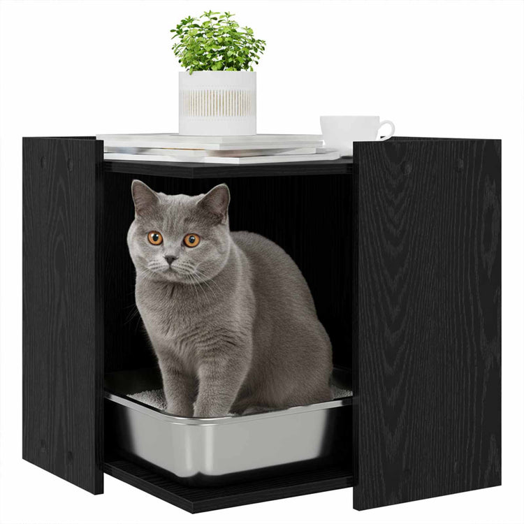 Vidaxxl Katzentoilette-Zaun schwarze Eiche 53 x 53 x 51 cm verarbeitetes Holz