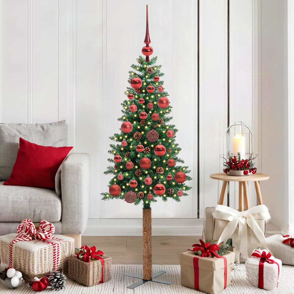 Vidaxx schlanker Weihnachtsbaum grün 150 cm aus PVC und massivem Kiefernholz