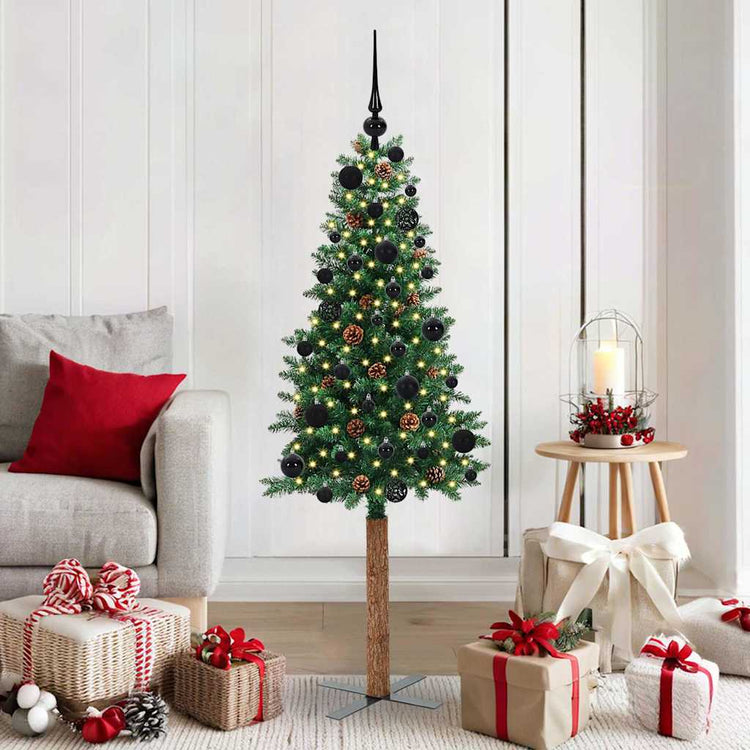 Vidaxx schlanker Weihnachtsbaum grün 150 cm aus PVC und massivem Kiefernholz