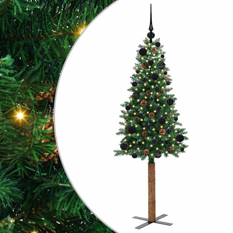 Vidaxx schlanker Weihnachtsbaum grün 150 cm aus PVC und massivem Kiefernholz