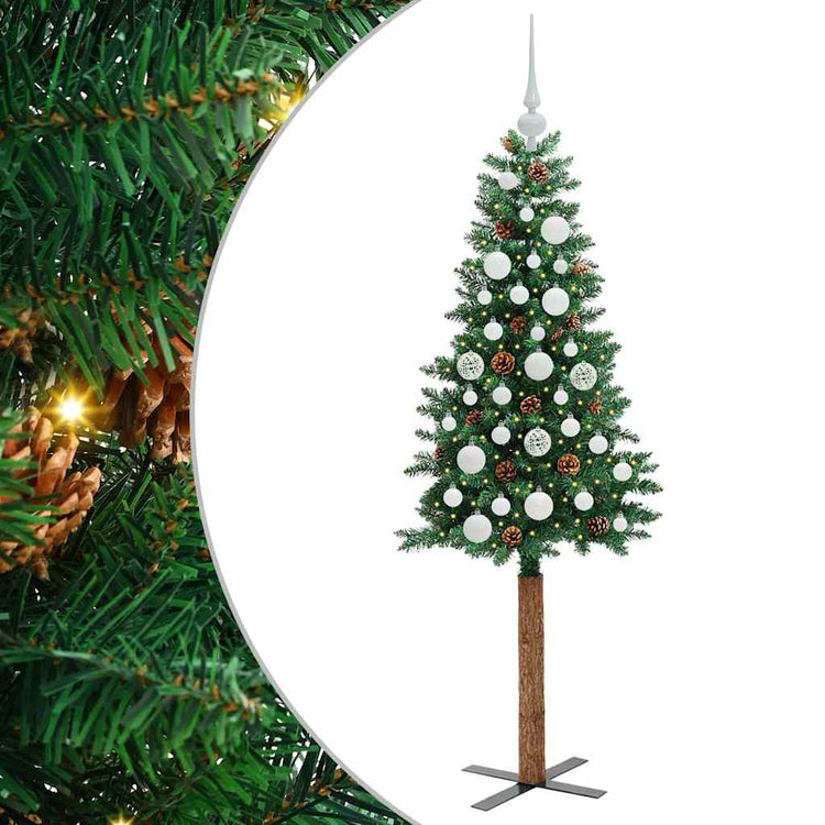 Vidaxx schlanker Weihnachtsbaum grün 150 cm aus PVC und massivem Kiefernholz
