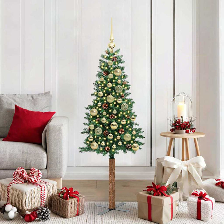 Vidaxx schlanker Weihnachtsbaum grün 150 cm aus PVC und massivem Kiefernholz