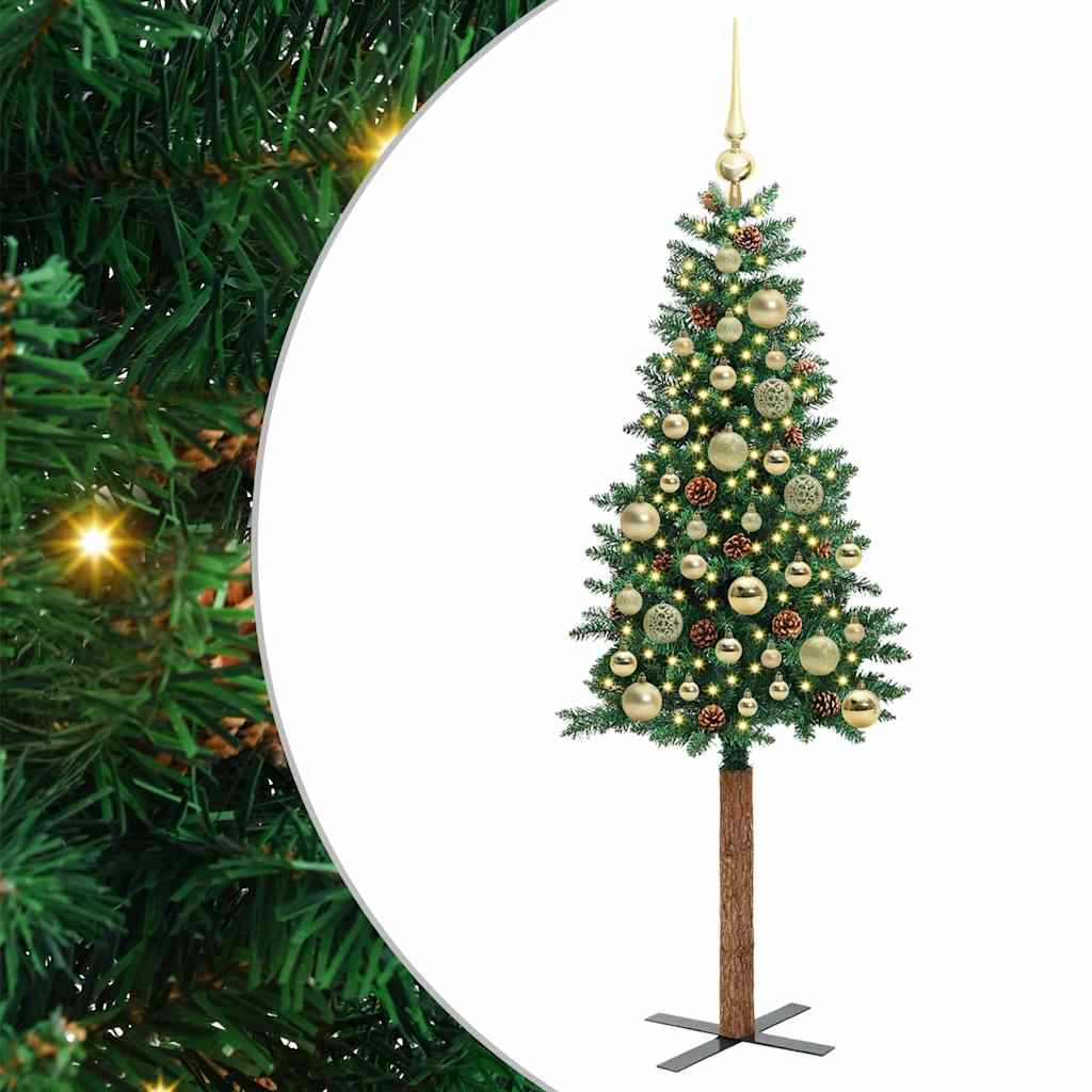 Vidaxx schlanker Weihnachtsbaum grün 150 cm aus PVC und massivem Kiefernholz
