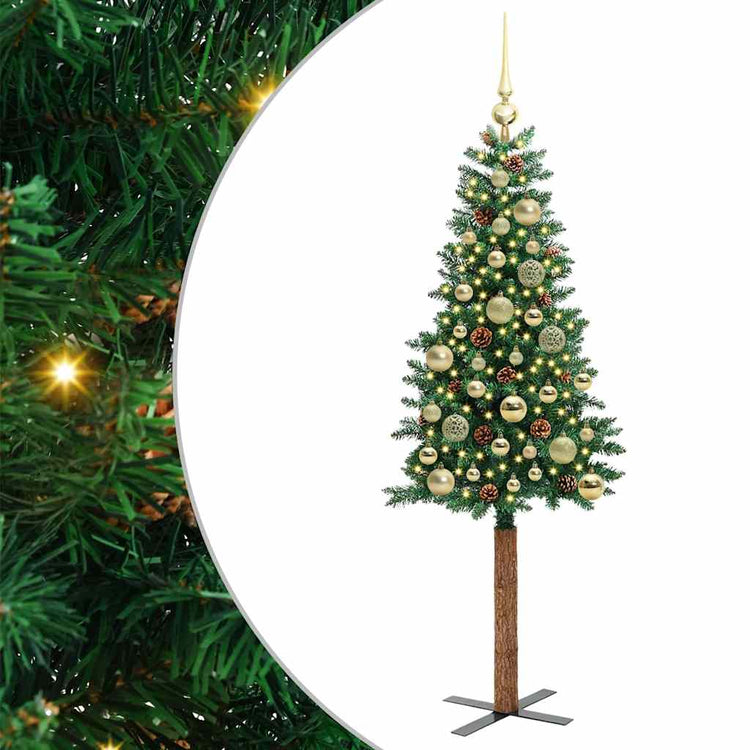 Vidaxx schlanker Weihnachtsbaum grün 150 cm aus PVC und massivem Kiefernholz