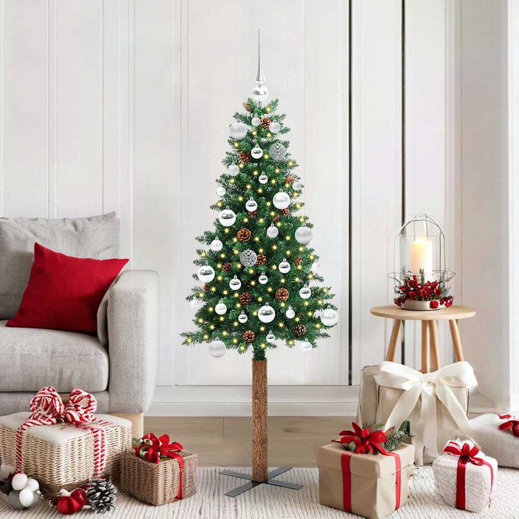 Vidaxx schlanker Weihnachtsbaum grün 150 cm aus PVC und massivem Kiefernholz