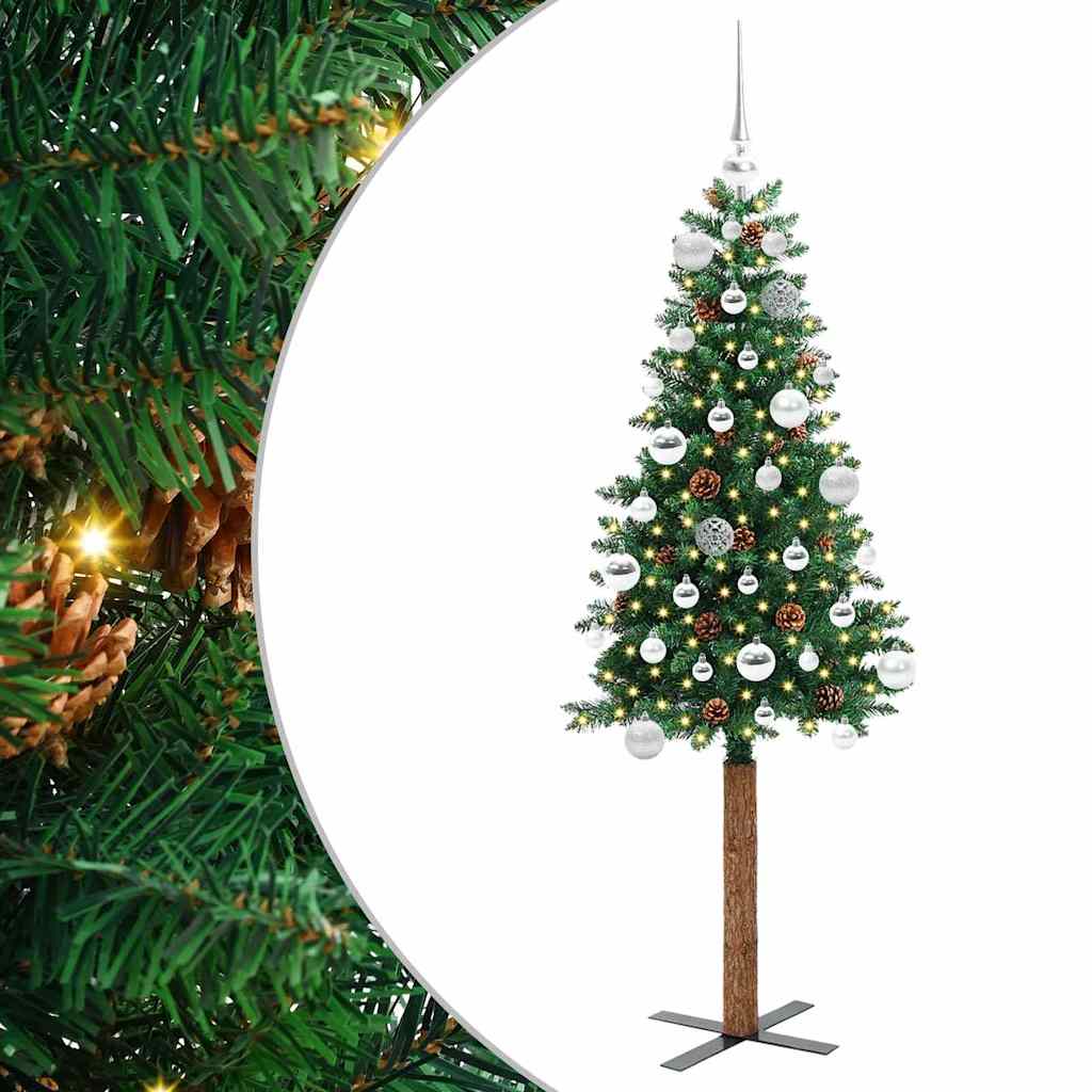 Vidaxx schlanker Weihnachtsbaum grün 150 cm aus PVC und massivem Kiefernholz