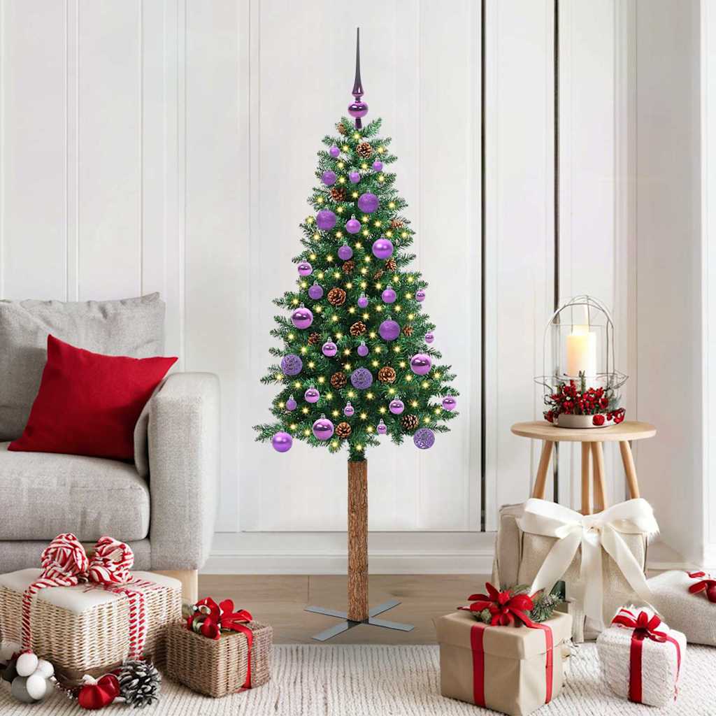 Vidaxx schlanker Weihnachtsbaum grün 150 cm aus PVC und massivem Kiefernholz