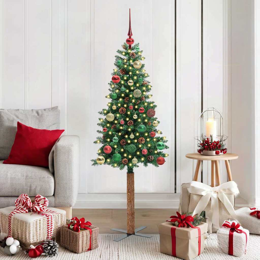 Vidaxx schlanker Weihnachtsbaum grün 150 cm aus PVC und massivem Kiefernholz